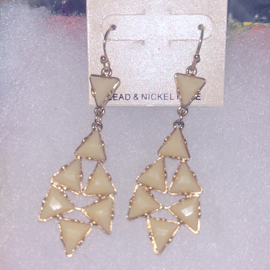 Bohemian Hippie Beige Rhinestone Gold Tone Earrings